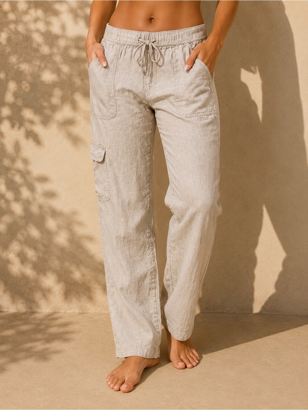 Rachel Zoe Women's Linen Cargo Pants - Light gray